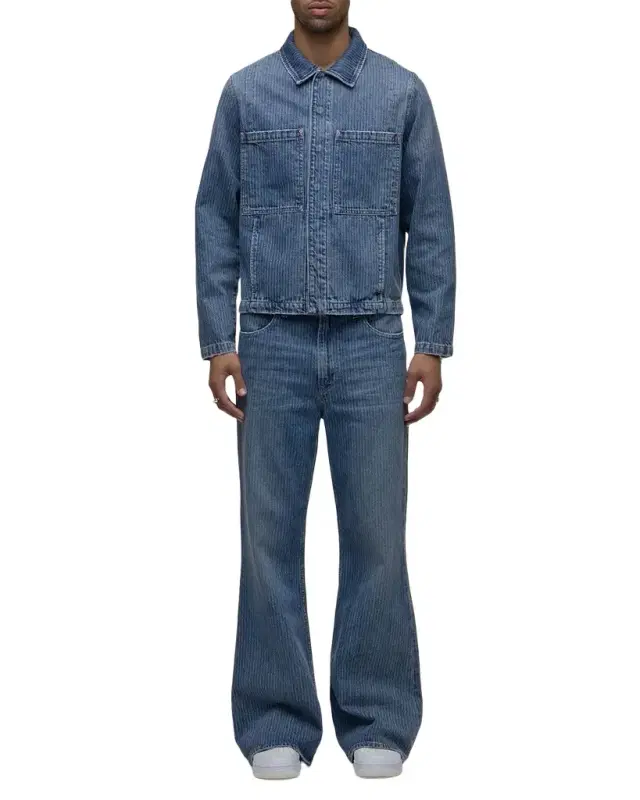 Men 's Stripe Denim Work Jacket
