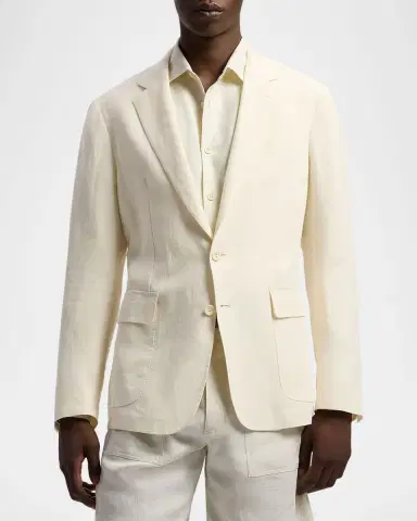 Ralph Lauren Purple Label Men 's Linen Windowpane Single-Breasted Sport Coat | Thumbnail 3