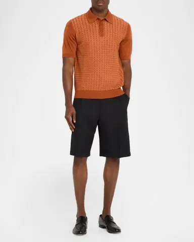 Stefano Ricci Men's Horizontal Geometric Silk and Cotton Short-Sleeve Polo Sweater | Thumbnail 2