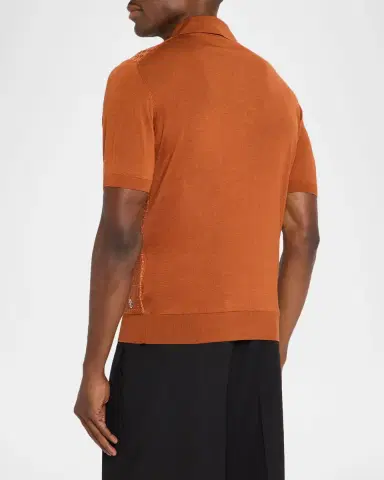 Stefano Ricci Men's Horizontal Geometric Silk and Cotton Short-Sleeve Polo Sweater | Thumbnail 3