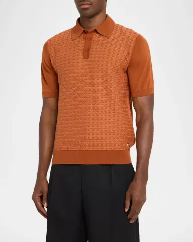 Stefano Ricci Men's Horizontal Geometric Silk and Cotton Short-Sleeve Polo Sweater | Thumbnail 4