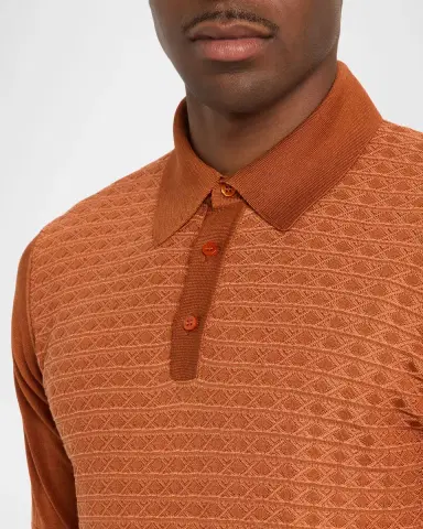 Stefano Ricci Men's Horizontal Geometric Silk and Cotton Short-Sleeve Polo Sweater | Thumbnail 5