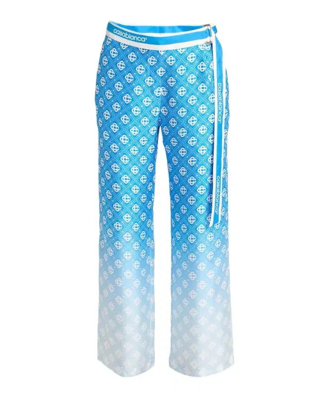 Gradient Diamond Print Silk Straight-Leg Pants