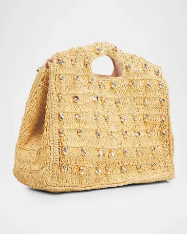 BTB Los Angeles Galia Studded Raffia Tote Bag | Thumbnail 3 BTB Los Angeles Galia Studded Raffia Tote Bag | Thumbnail 3