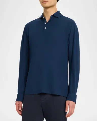 Peter Millar Men's Crown Crafted Cool Cotton Long-Sleeve Polo Shirt | Thumbnail 3
