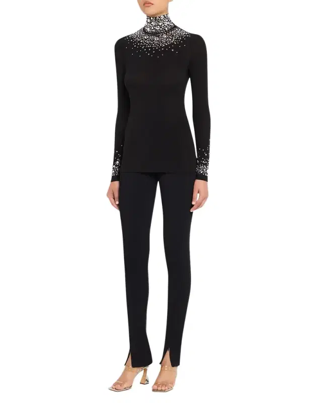 Degrade Studded Turtleneck Long-Sleeve Top