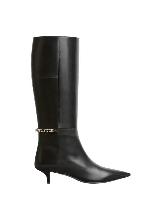 Gucci Signoria Leather Logo Chain Tall Boots