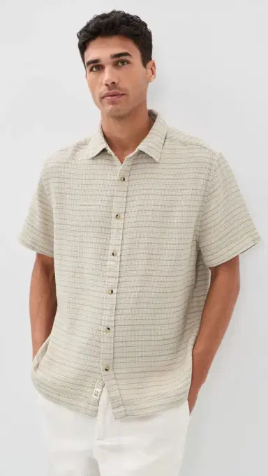 Fair Harbor Oasis Textured Shirt Beachwood Stripe | Thumbnail 2