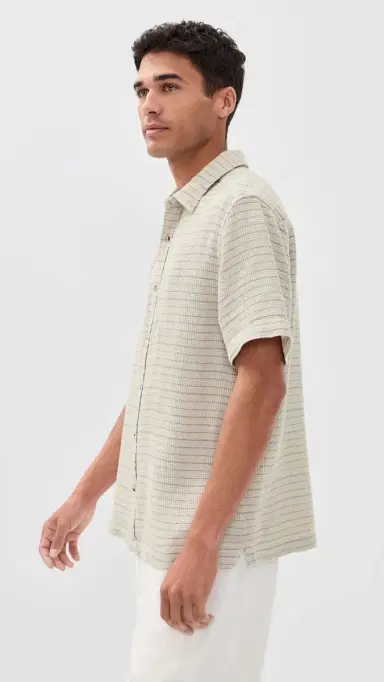 Fair Harbor Oasis Textured Shirt Beachwood Stripe | Thumbnail 4