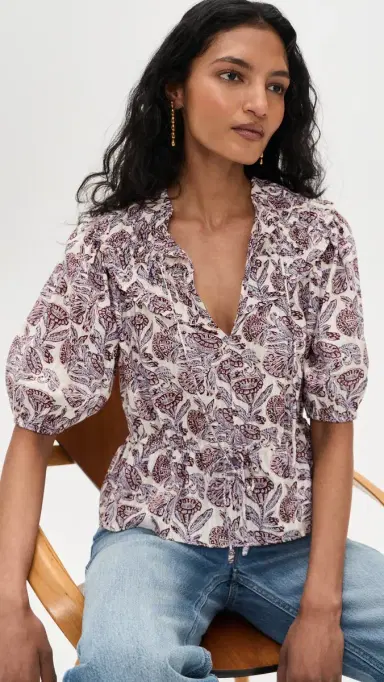 Ulla Johnson Elvie Short Sleeve Cotton Top Meadow | Thumbnail 2