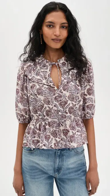 Ulla Johnson Elvie Short Sleeve Cotton Top Meadow | Thumbnail 3