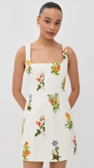 Hemant & Nandita Floral Square Neck Mini Dress White | Thumbnail 2