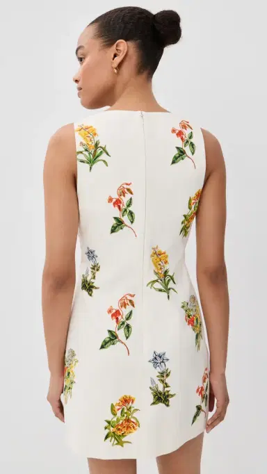 Hemant & Nandita Floral Square Neck Mini Dress White | Thumbnail 3