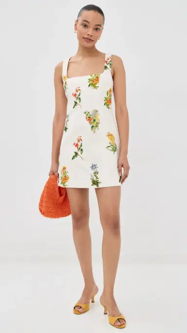 Hemant & Nandita Floral Square Neck Mini Dress White | Thumbnail 5