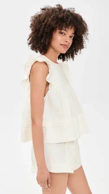 GANNI Frill Sleeve Top Egret | Thumbnail 4 GANNI Frill Sleeve Top Egret | Thumbnail 4