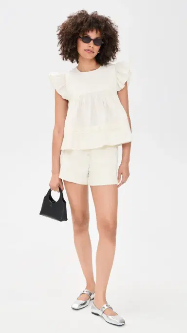 GANNI Frill Sleeve Top Egret | Thumbnail 5 GANNI Frill Sleeve Top Egret | Thumbnail 5