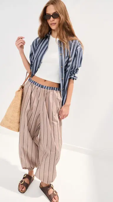 LE BOP Adeline Balloon Pants Khaki Stripe | Thumbnail 2 LE BOP Adeline Balloon Pants Khaki Stripe | Thumbnail 2