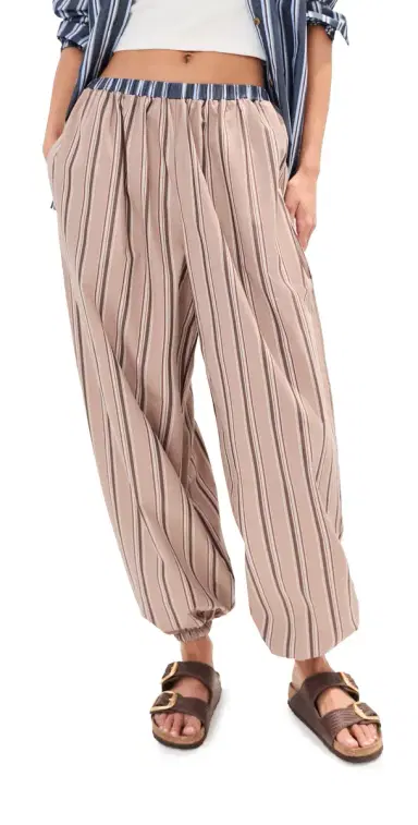 LE BOP Adeline Balloon Pants Khaki Stripe | Thumbnail 1 LE BOP Adeline Balloon Pants Khaki Stripe | Thumbnail 1