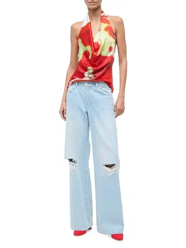 Staud Women's Liora Printed Silk Cowlneck Halter Top | Thumbnail 2 Staud Women's Liora Printed Silk Cowlneck Halter Top | Thumbnail 2