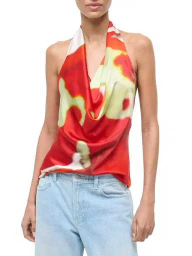 Staud Women's Liora Printed Silk Cowlneck Halter Top | Thumbnail 3 Staud Women's Liora Printed Silk Cowlneck Halter Top | Thumbnail 3