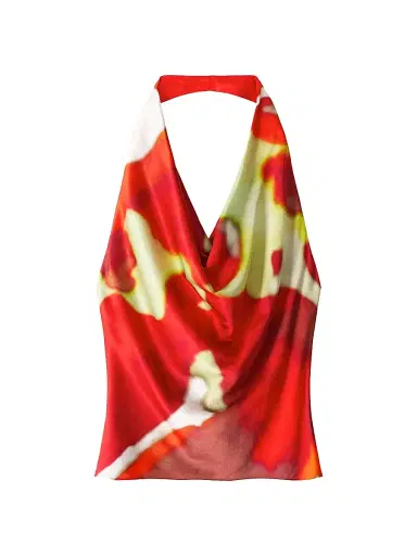 Staud Women's Liora Printed Silk Cowlneck Halter Top | Thumbnail 1 Staud Women's Liora Printed Silk Cowlneck Halter Top | Thumbnail 1