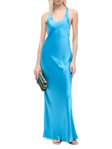 Staud Women's Juanita Racerback Bias Satin Maxi Dress - Pool - Size 12 | Thumbnail 2 Staud Women's Juanita Racerback Bias Satin Maxi Dress - Pool - Size 12 | Thumbnail 2
