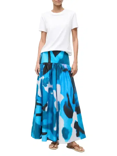 Staud Women's Procida Printed Linen Maxi Skirt - Blue Haze - Size 14 | Thumbnail 2