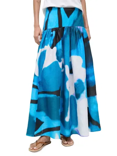 Staud Women's Procida Printed Linen Maxi Skirt - Blue Haze - Size 14 | Thumbnail 3