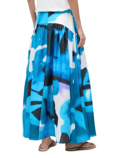 Staud Women's Procida Printed Linen Maxi Skirt - Blue Haze - Size 14 | Thumbnail 4