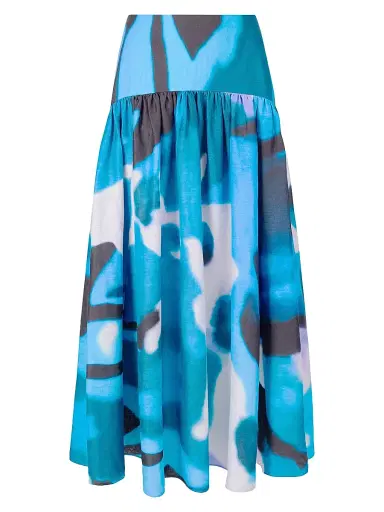 Staud Women's Procida Printed Linen Maxi Skirt - Blue Haze - Size 14 | Thumbnail 1