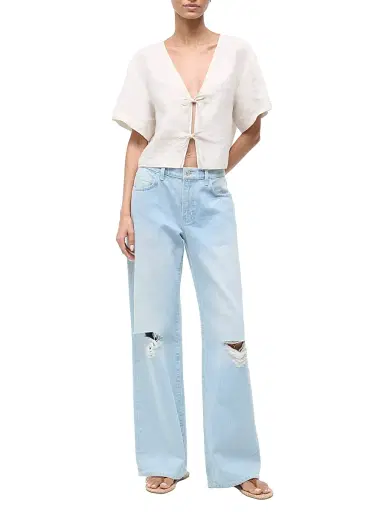 Staud Women's Ava Linen Crop Top - Natural - Size XL | Thumbnail 2 Staud Women's Ava Linen Crop Top - Natural - Size XL | Thumbnail 2