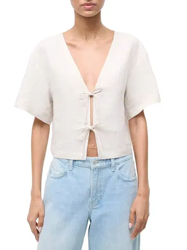 Staud Women's Ava Linen Crop Top - Natural - Size XL | Thumbnail 3 Staud Women's Ava Linen Crop Top - Natural - Size XL | Thumbnail 3