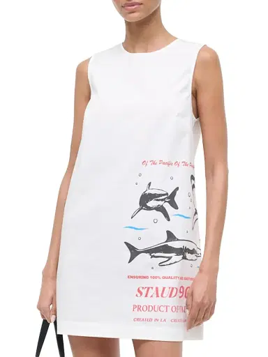 Staud Women's Brea Logo-Detailed Shark Print Cotton Minidress - Of The Pacific - Size Large | Thumbnail 3