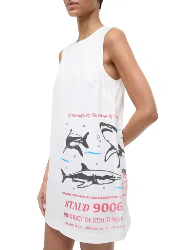Staud Women's Brea Logo-Detailed Shark Print Cotton Minidress - Of The Pacific - Size Large | Thumbnail 4