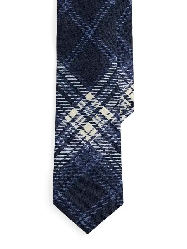 Men's Plaid Cashmere-Silk Tie - Navy
