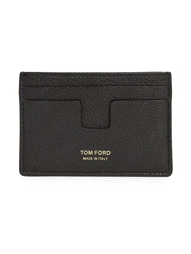 TOM FORD Men's T-Line Leather Card Holder - Black Silver