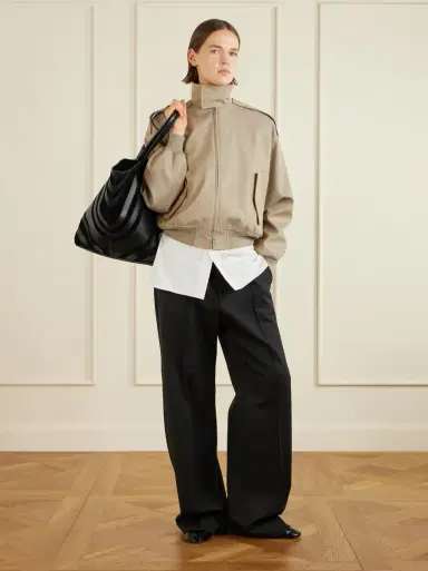 Phoebe Philo Basket Cabas striped leather and suede tote - black - One Size | Thumbnail 2