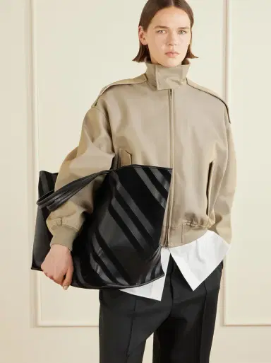 Phoebe Philo Basket Cabas striped leather and suede tote - black - One Size | Thumbnail 3