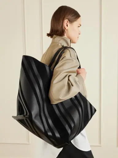 Phoebe Philo Basket Cabas striped leather and suede tote - black - One Size | Thumbnail 5