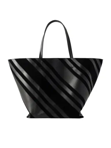 Phoebe Philo Basket Cabas striped leather and suede tote - black - One Size | Thumbnail 1