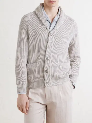 Brunello Cucinelli Shawl-Collar Ribbed Cotton Cardigan - Men | Thumbnail 3