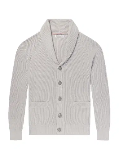 Brunello Cucinelli Shawl-Collar Ribbed Cotton Cardigan - Men | Thumbnail 1