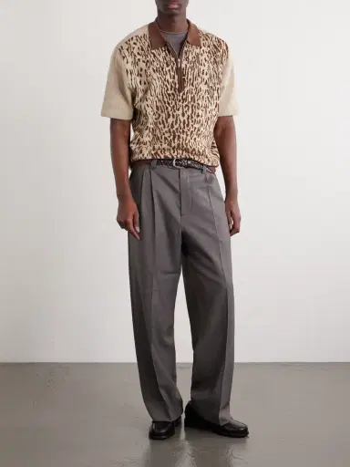 Beams Plus Leopard-Jacquard Cotton-Blend Half-Zip Polo Shirt - Men | Thumbnail 2 Beams Plus Leopard-Jacquard Cotton-Blend Half-Zip Polo Shirt - Men | Thumbnail 2