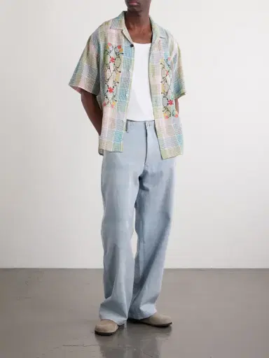 Kardo Ronen Camp-Collar Floral-Embroidered Checked Cotton and Linen-Blend Shirt - Men | Thumbnail 2 Kardo Ronen Camp-Collar Floral-Embroidered Checked Cotton and Linen-Blend Shirt - Men | Thumbnail 2