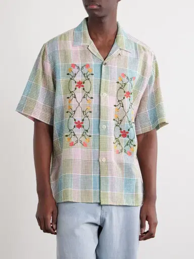 Kardo Ronen Camp-Collar Floral-Embroidered Checked Cotton and Linen-Blend Shirt - Men | Thumbnail 3 Kardo Ronen Camp-Collar Floral-Embroidered Checked Cotton and Linen-Blend Shirt - Men | Thumbnail 3