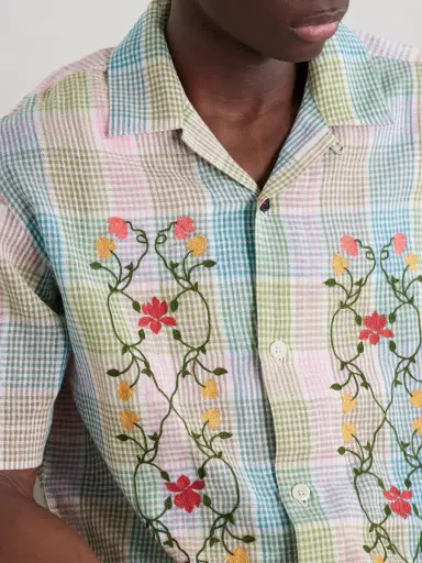Kardo Ronen Camp-Collar Floral-Embroidered Checked Cotton and Linen-Blend Shirt - Men | Thumbnail 5 Kardo Ronen Camp-Collar Floral-Embroidered Checked Cotton and Linen-Blend Shirt - Men | Thumbnail 5
