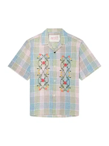 Kardo Ronen Camp-Collar Floral-Embroidered Checked Cotton and Linen-Blend Shirt - Men | Thumbnail 1 Kardo Ronen Camp-Collar Floral-Embroidered Checked Cotton and Linen-Blend Shirt - Men | Thumbnail 1