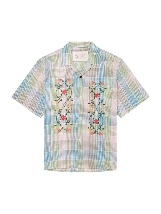 Ronen Camp-Collar Floral-Embroidered Checked Cotton and Linen-Blend Shirt - Men