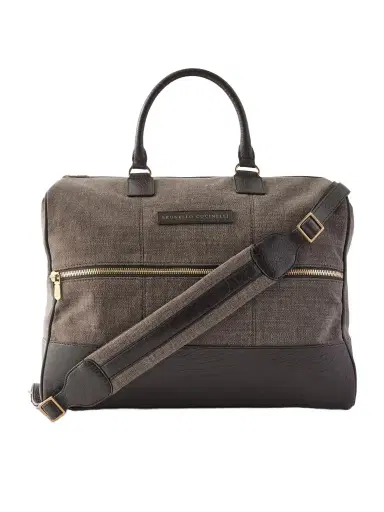 Brunello Cucinelli Boston Leather-Trimmed Woven Weekend Bag - Men | Thumbnail 1 Brunello Cucinelli Boston Leather-Trimmed Woven Weekend Bag - Men | Thumbnail 1