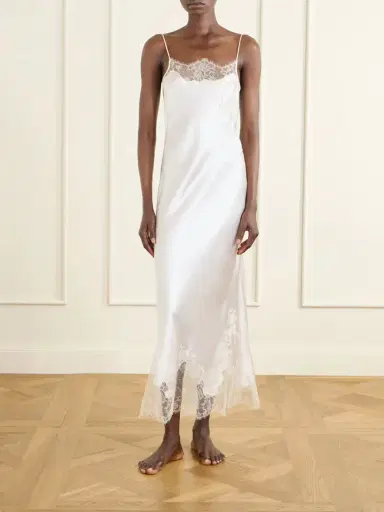 Carine Gilson Lace-trimmed Silk-satin Midi Dress | Thumbnail 2 Carine Gilson Lace-trimmed Silk-satin Midi Dress | Thumbnail 2